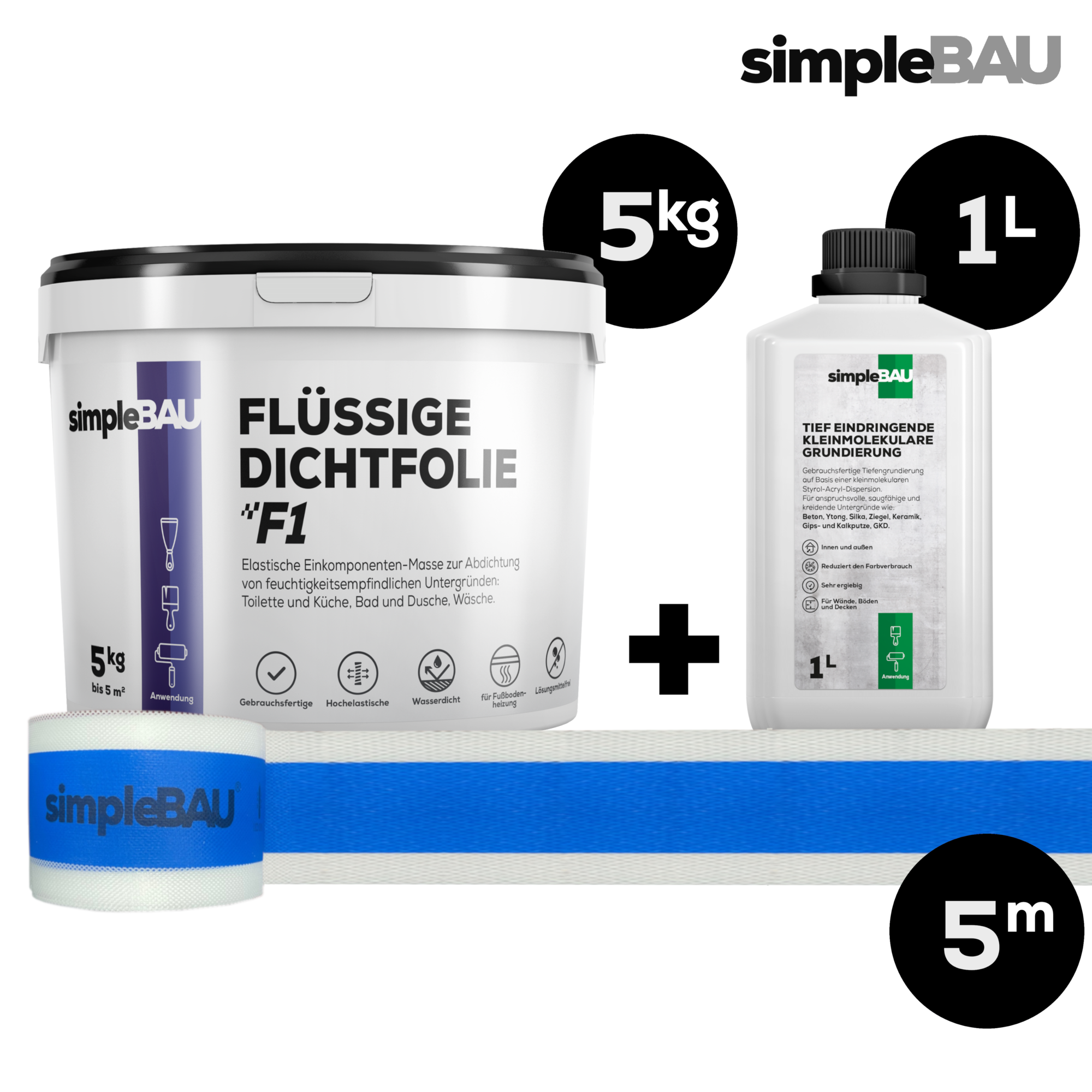 FLÜSSIGE DICHTFOLIE F1 5KG + TF 1L + DICHTBAND 5M