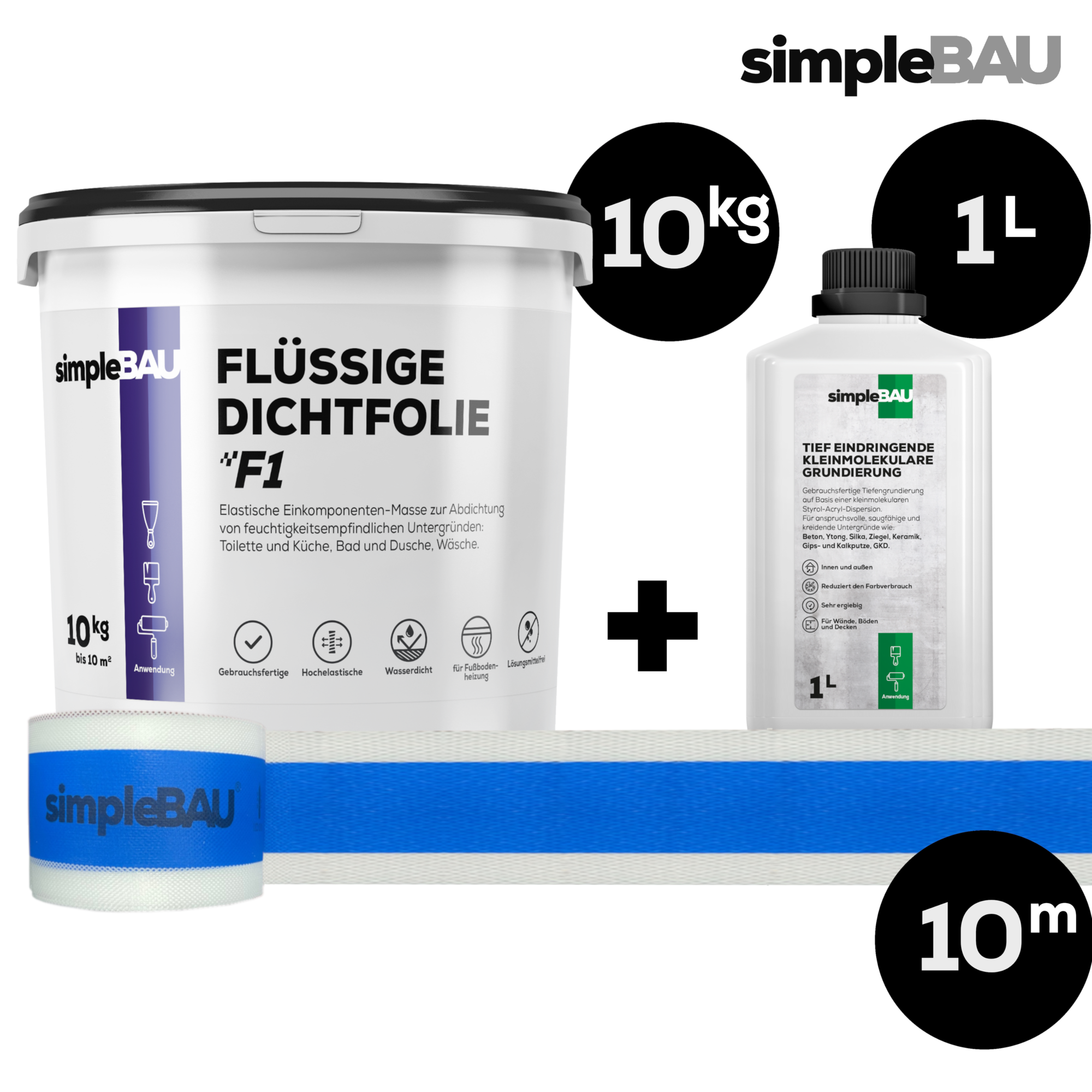 FLÜSSIGE DICHTFOLIE F1 10KG + TF 1L + DICHTBAND 10M