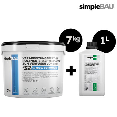 POLYMER-SPACHTELMASSE ZUM VERFUGEN VON GKB S2 7KG + TIEFENGRUND 1L spachtelmasse, fertigspachtel weiß innen, spachtelmasse weiß, spachtelmasse weiß innen, gips, reparaturspachtel