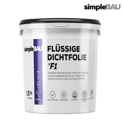 DICHT-SET: simpleBAU FLÜSSIGE DICHTFOLIE F1 1,5KG + TIEFENGRUND 1L + DICHTBAND 5M flüssigfolie, duschabdichtung set, duschabdichtung, abdichtung dusche, flüssigfolie dusche, dichtband dusche