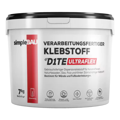 simpleBAU Verarbeitungsfertiger KLEBSTOFF D1TE simpleBAU fliesenkleber, fliesenkleber fertig innen, fliesenkleber flex, flexkleber, fliesenkleber 1kg, fließenkleber, styroporkleber D1TE