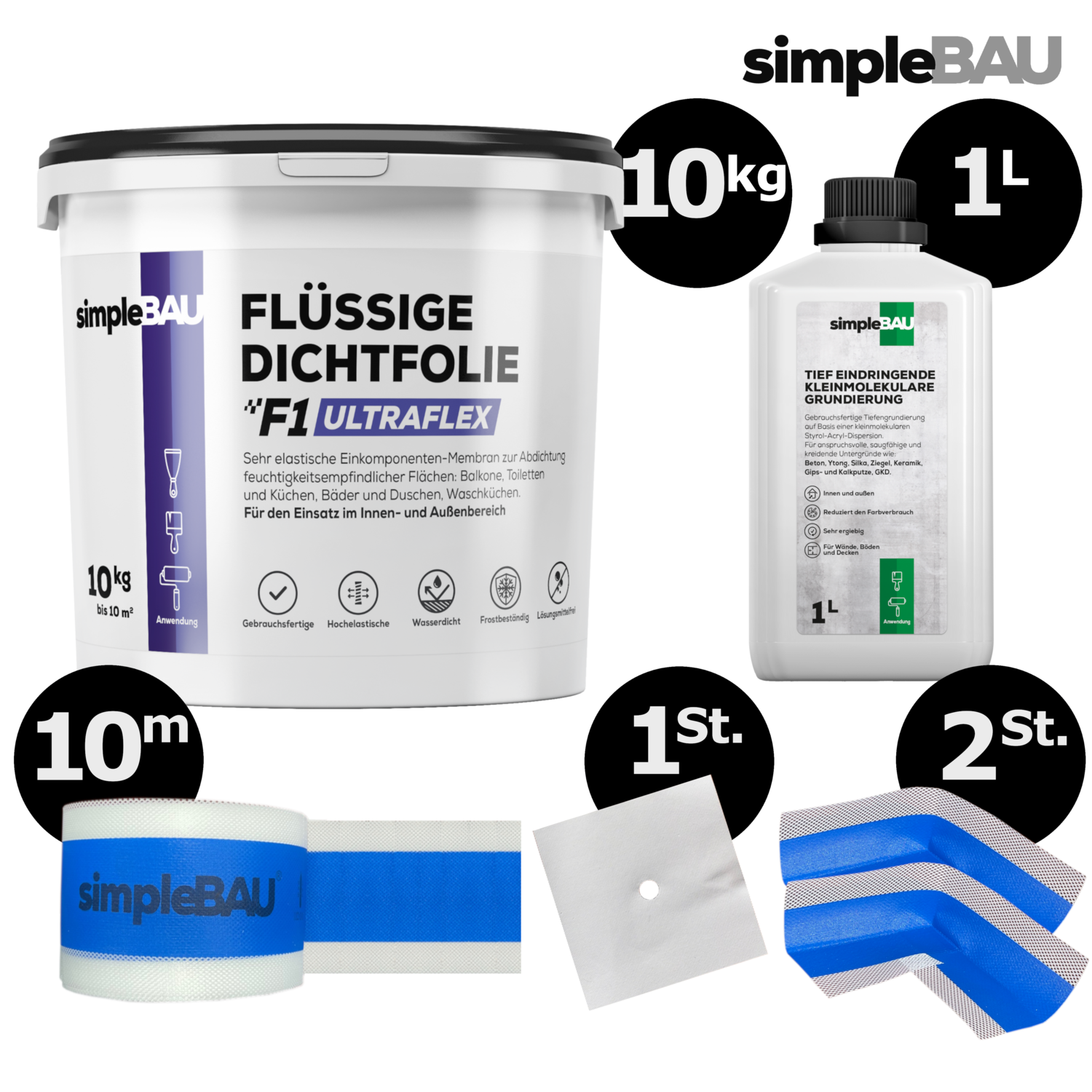 FLÜSSIGE DICHTFOLIE F1 ULTRAFLEX 10KG+TF 1L+DICHTBAND 10M+2INN+1WAN