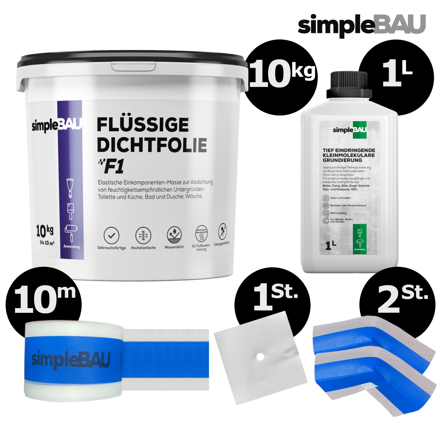FLÜSSIGE DICHTFOLIE F1 10KG+TF 1L+DICHTBAND 10M+2 INN+1 WAN