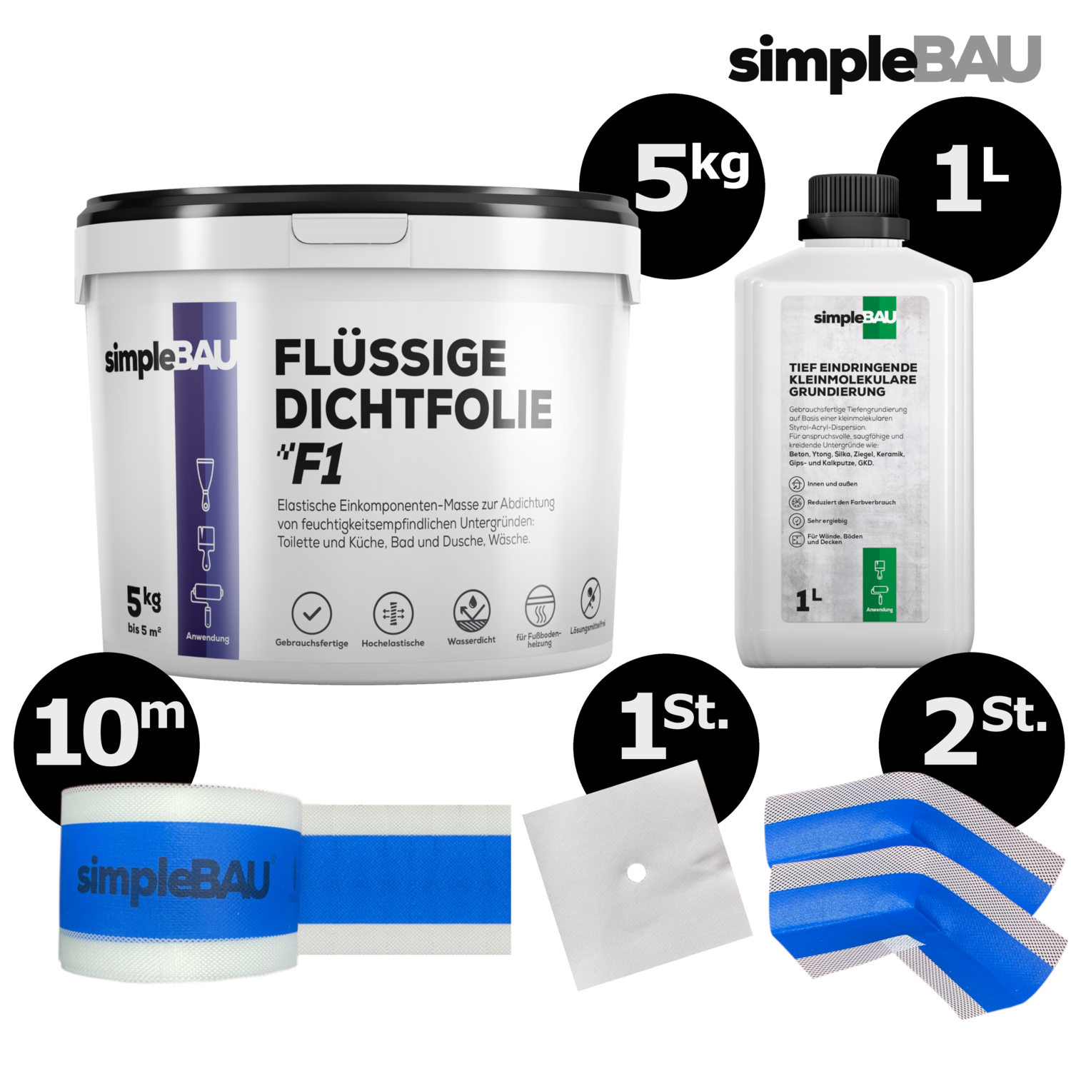 FLÜSSIGE DICHTFOLIE F1 5KG+TF 1L+DICHTBAND 10M+2 INN+1 WAN