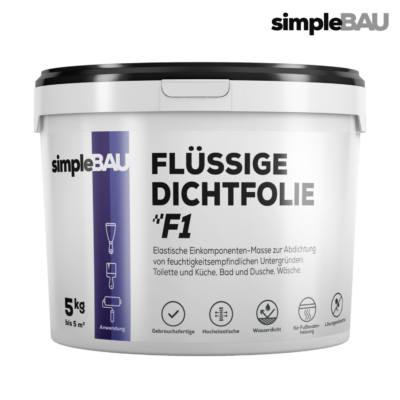 DICHT-SET: simpleBAU FLÜSSIGE DICHTFOLIE F1 + Tief eindringende, kleinmolekulare Grundierung + Dichtband + Innenecken + Wandmanschetten flüssigfolie, duschabdichtung set, duschabdichtung, abdichtung dusche, flüssigfolie dusche, dichtband dusche